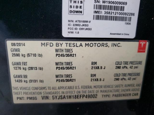 5YJSA1H18EFP49002 - 2014 TESLA MODEL S 灰色 照片 12