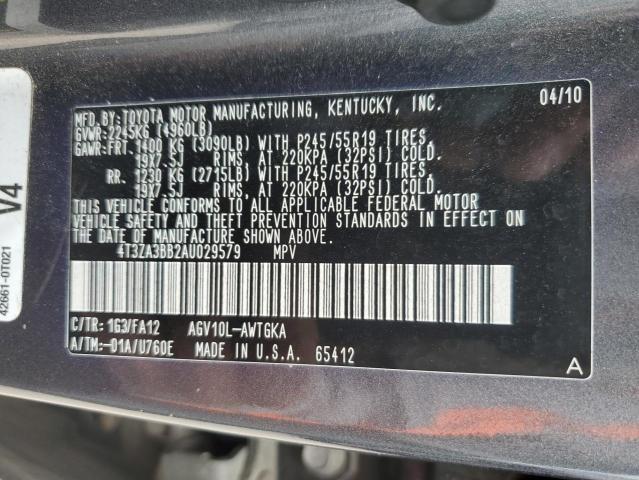 4T3ZA3BB2AU029579 - 2010 TOYOTA VENZA GRAY photo 12