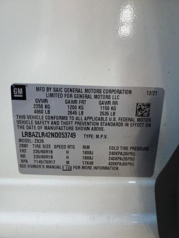 LRBAZLR42ND053749 - 2022 BUICK ENVISION PREFERRED WHITE photo 13