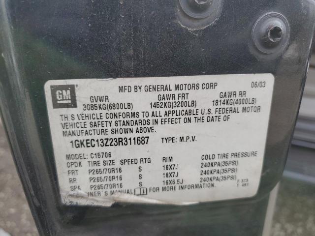 1GKEC13Z23R311687 - 2003 GMC YUKON GRAY photo 13