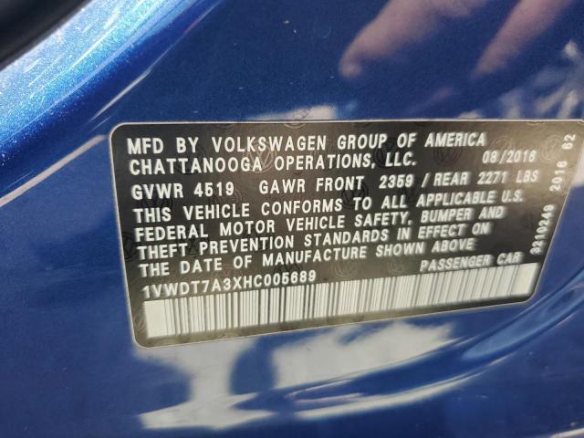 1VWDT7A3XHC005689 - 2017 VOLKSWAGEN PASSAT R-LINE Mavi foto 12
