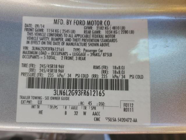 3LN6L2G93FR612165 - 2015 LINCOLN MKZ SILVER photo 12