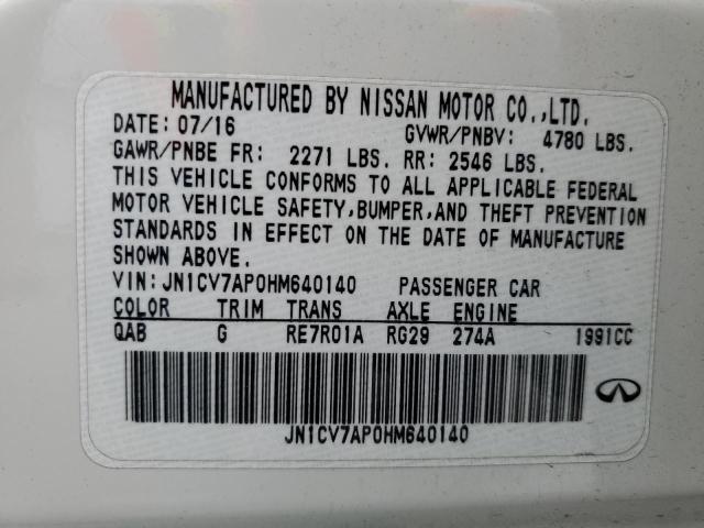 JN1CV7AP0HM640140 - 2017 INFINITI Q50 BASE WHITE photo 12