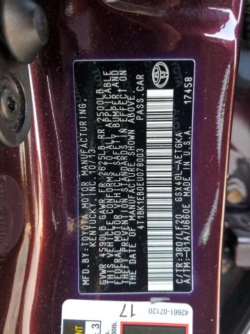 4T1BK1EB0EU078003 - 2014 TOYOTA AVALON BASE 栗色 照片 12