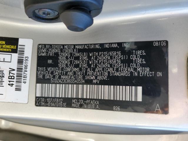 5TDZA23C86S540594 - 2006 TOYOTA SIENNA CE SILVER photo 13