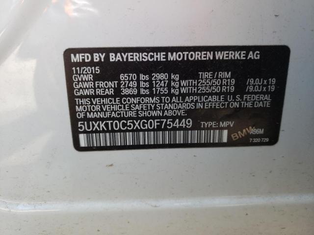 5UXKT0C5XG0F75449 - 2016 BMW X5 XDR40E WHITE photo 12