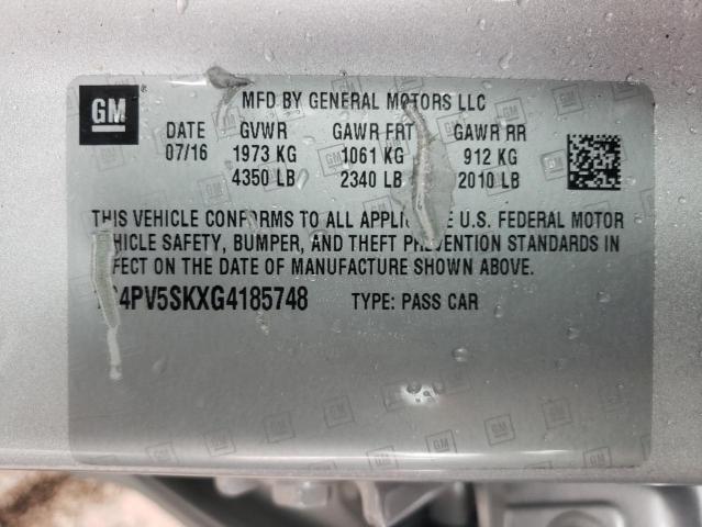 1G4PV5SKXG4185748 - 2016 BUICK VERANO 1SV SILVER photo 12