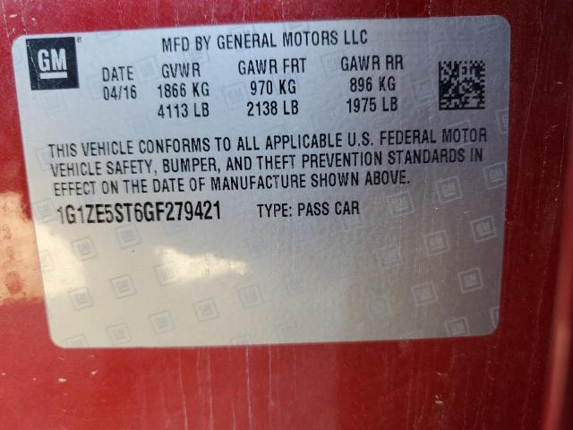 1G1ZE5ST6GF279421 - 2016 CHEVROLET MALIBU LT MAROON photo 12