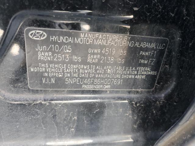 5NPEU46F86H007691 - 2006 HYUNDAI SONATA GLS BLACK photo 12