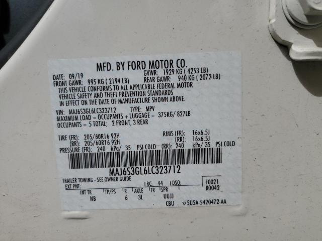 MAJ6S3GL6LC323712 - 2020 FORD ECOSPORT SE WHITE photo 12