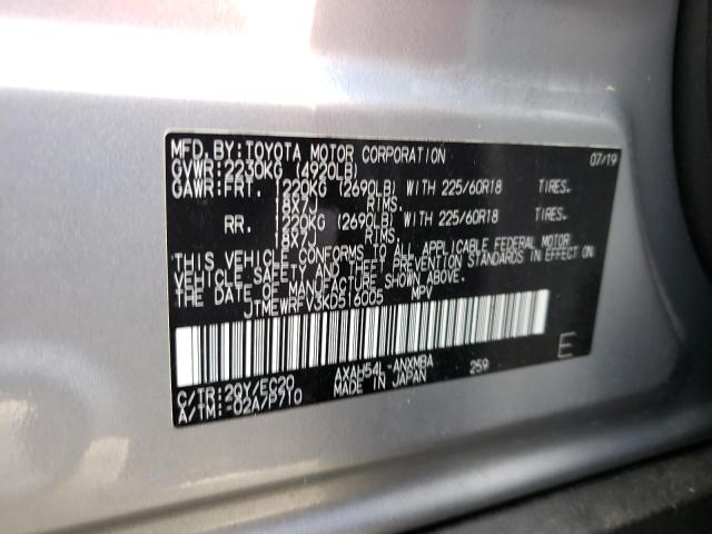 JTMEWRFV3KD516005 - 2019 TOYOTA RAV4 XSE GRAY photo 12