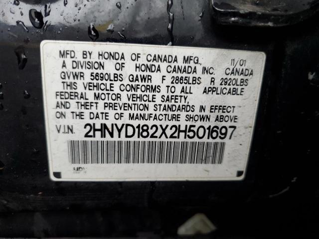 2HNYD182X2H501697 - 2002 ACURA MDX BLACK photo 12