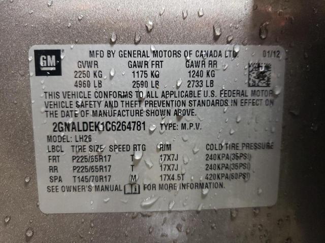 2GNALDEK1C6264781 - 2012 CHEVROLET EQUINOX LT GRAY photo 12