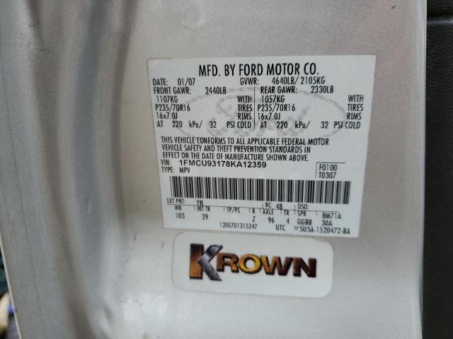 1FMCU93178KA12359 - 2008 FORD ESCAPE XLT SILVER photo 13