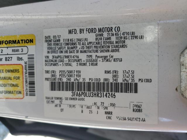 3FA6P0LU3HR314246 - 2017 FORD FUSION SE HYBRID WHITE photo 12