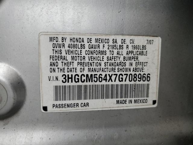 3HGCM564X7G708966 - 2007 HONDA ACCORD LX SILVER photo 12