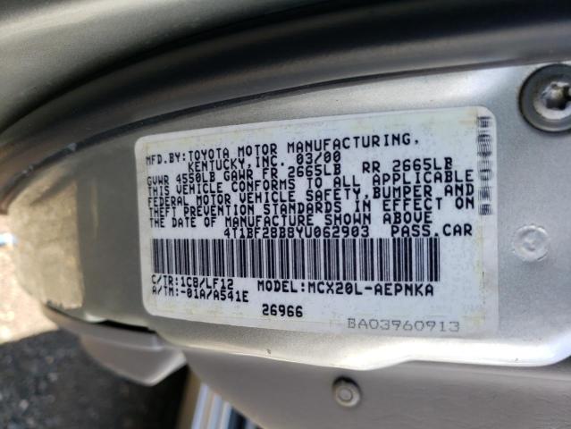 4T1BF28B8YU062903 - 2000 TOYOTA AVALON XL SILVER photo 12