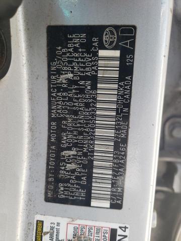 2T1KR32E05C332736 - 2005 TOYOTA COROLLA MA XR SILVER photo 12