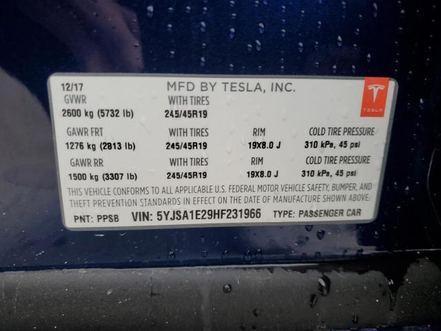 5YJSA1E29HF231966 - 2017 TESLA MODEL S 蓝色 照片 13