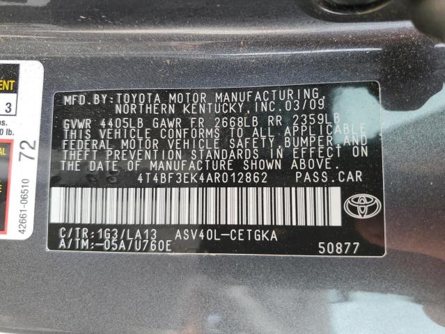 4T4BF3EK4AR012862 - 2010 TOYOTA CAMRY BASE GRAY photo 12