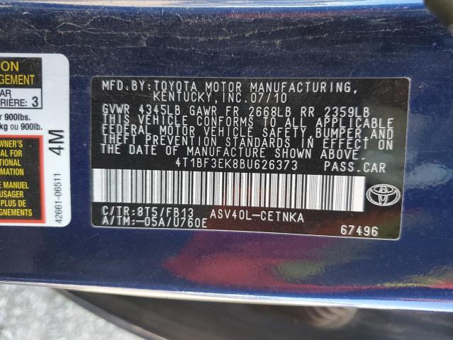 4T1BF3EK8BU626373 - 2011 TOYOTA CAMRY BASE BLUE photo 12