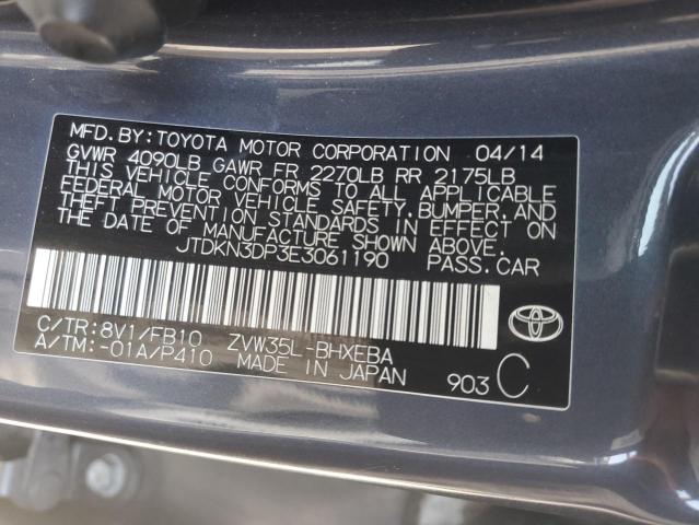 JTDKN3DP3E3061190 - 2014 TOYOTA PRIUS PLUG CHARCOAL photo 12