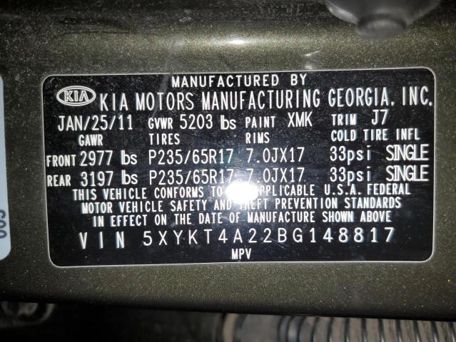 5XYKT4A22BG148817 - 2011 KIA SORENTO BASE GREEN photo 13