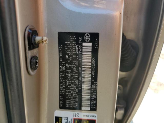 4T1BE46K89U890551 - 2009 TOYOTA CAMRY BASE GOLD photo 12