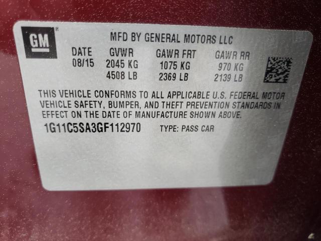 1G11C5SA3GF112970 - 2016 CHEVROLET MALIBU LIM LT MAROON photo 12