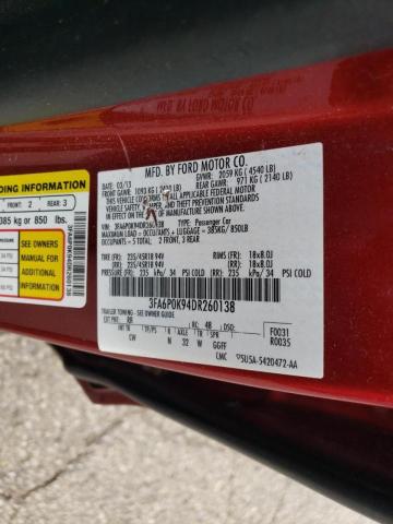 3FA6P0K94DR260138 - 2013 FORD FUSION TITANIUM RED photo 10