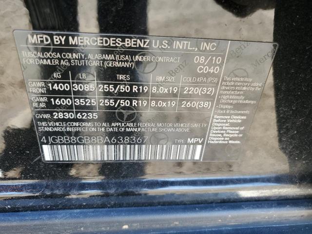 4JGBB8GB8BA638367 - 2011 MERCEDES-BENZ ML 350 4MATIC BLACK photo 13