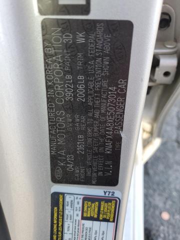 KNAFX4A8XE5073014 - 2014 KIA FORTE EX SILVER photo 12