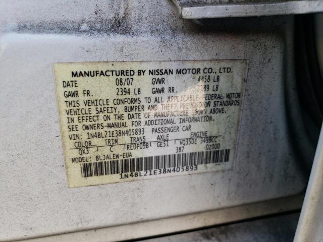 1N4BL21E38N405893 - 2008 NISSAN ALTIMA 3.5SE WHITE photo 12