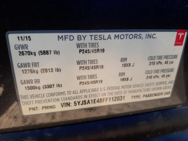 5YJSA1E48FF112031 - 2015 TESLA MODEL S Մոխրագույն լուսանկար 12