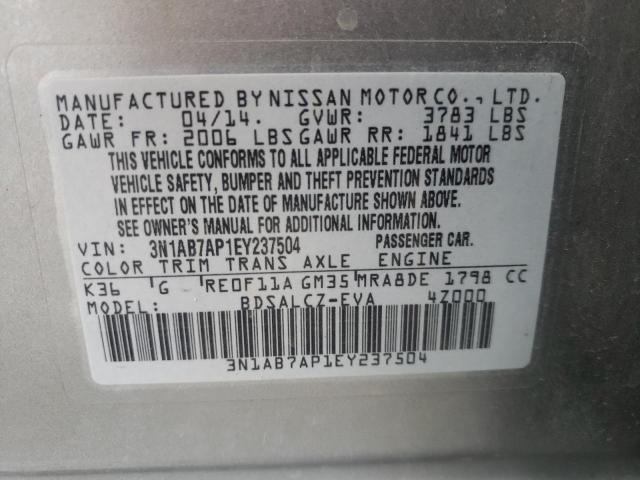 3N1AB7AP1EY237504 - 2014 NISSAN SENTRA S GRAY photo 12