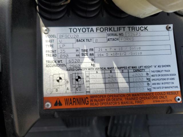 52673 - 2014 TOYOTA FORKLIFT Orange photo 10