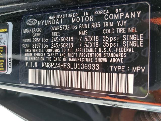 KM8R24HE3LU136933 - 2020 HYUNDAI PALISADE SEL BLACK photo 14