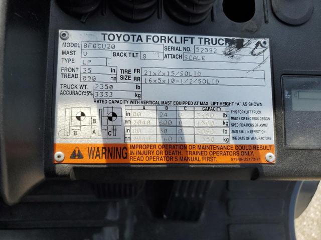 52582 - 2014 TOYOTA FORKLIFT ORANGE photo 10