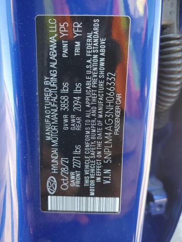 5NPLM4AG3NH066332 - 2022 HYUNDAI ELANTRA SEL BLUE photo 12