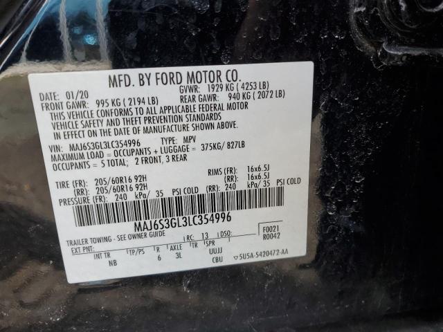 MAJ6S3GL3LC354996 - 2020 FORD ECOSPORT SE BLACK photo 12