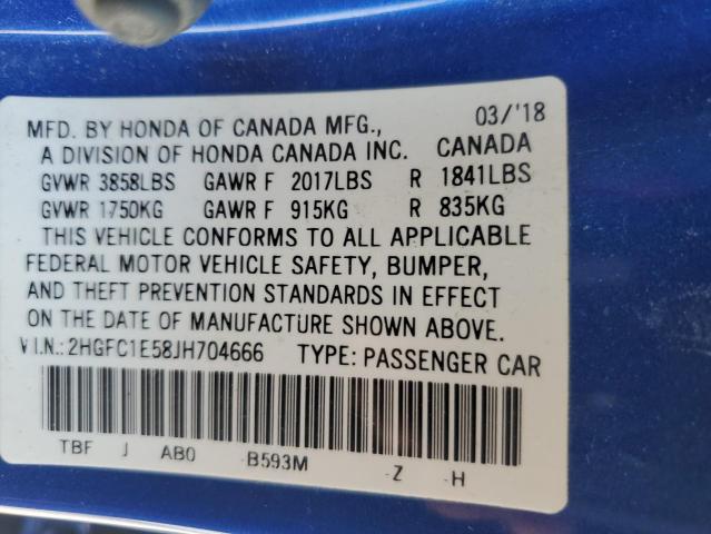 2HGFC1E58JH704666 - 2018 HONDA CIVIC SI BLUE photo 12