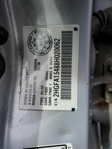 2HGFA15488H020062 - 2008 HONDA CIVIC DX-G SILVER photo 12