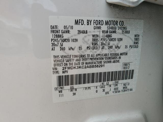 2FMDK3KC2ABB58291 - 2010 FORD EDGE LIMITED WHITE photo 13