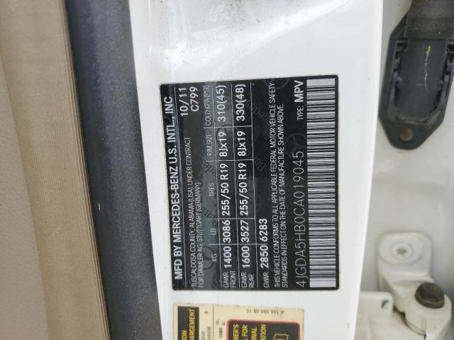 4JGDA5HB0CA019045 - 2012 MERCEDES-BENZ ML 350 4MATIC WHITE photo 14