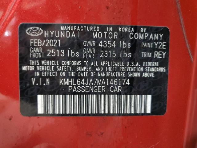 KMHL64JA7MA146174 - 2021 HYUNDAI SONATA SEL RED photo 13