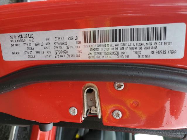1C6RR7TT5KS634558 - 2019 RAM 1500 CLASS SLT 红色 照片 12