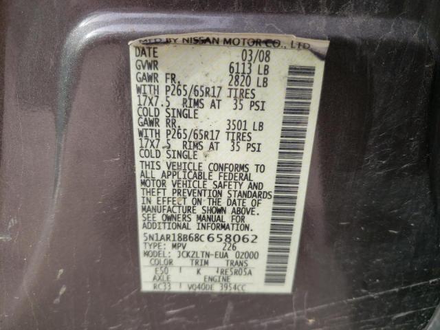 5N1AR18B68C658062 - 2008 NISSAN PATHFINDER S GRAY photo 12