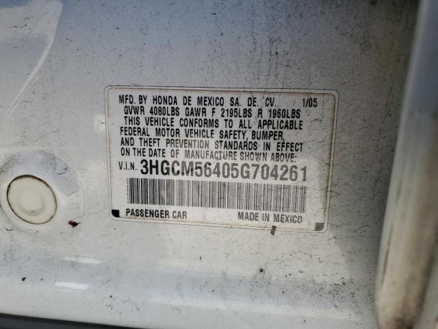 3HGCM56405G704261 - 2005 HONDA ACCORD LX WHITE photo 12