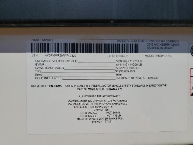 4YDFHMR29PA740422 - 2023 KEYSTONE MONTANA 双色 照片 10