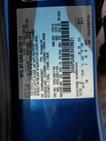 3FAHP0JA8CR428821 - 2012 FORD FUSION SEL BLUE photo 13